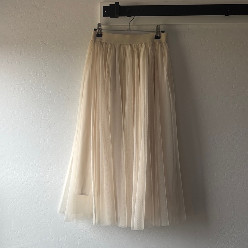 Cream Pleated A-Line Midi Skirt for Cocktail Events
